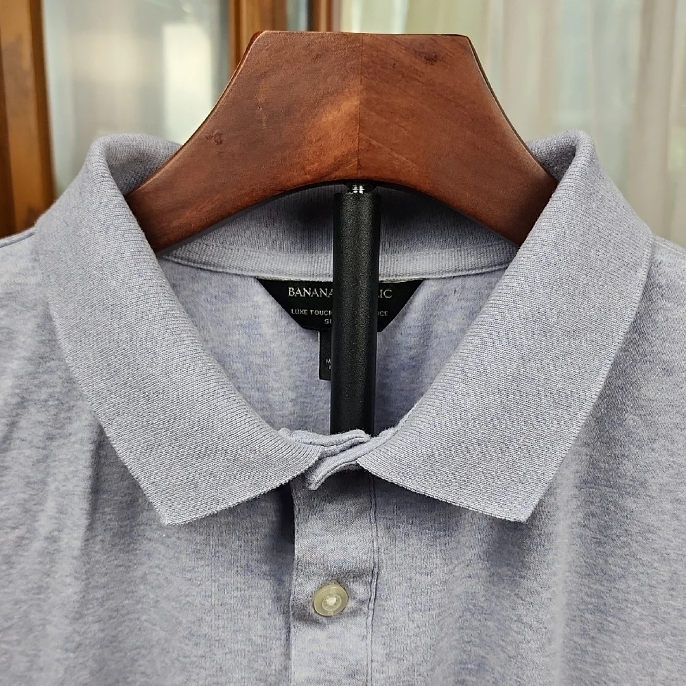 BANANA REPUBLIC | Luxe Touch Performance Slim Fit Cotton Polo Shirt Blue |  L